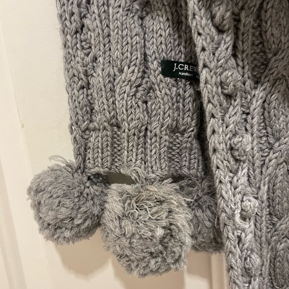 J Crew gray cable knit pom pom scarf - Picture 6 of 9
